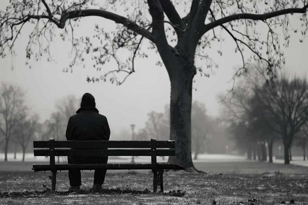 man in despair sitting on the bench in the park